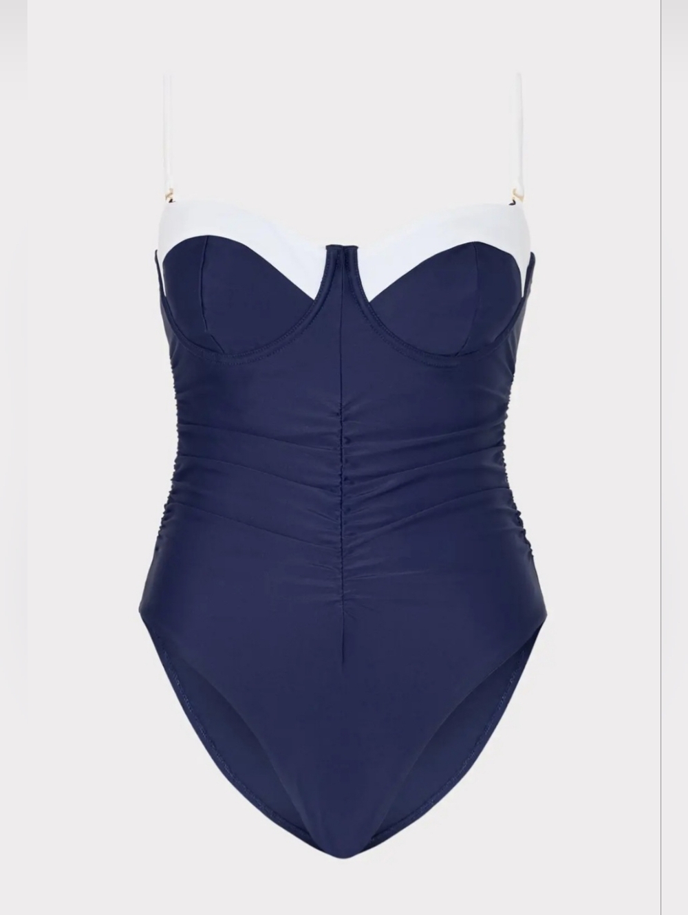 Milly Cabana Color Block Ruched‎ One Piece Swimwuit Navy White Size Small